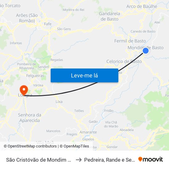 São Cristóvão de Mondim de Basto to Pedreira, Rande e Sernande map