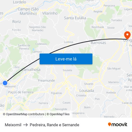 Meixomil to Pedreira, Rande e Sernande map