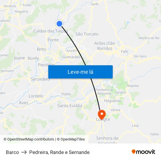 Barco to Pedreira, Rande e Sernande map
