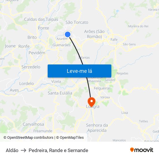 Aldão to Pedreira, Rande e Sernande map