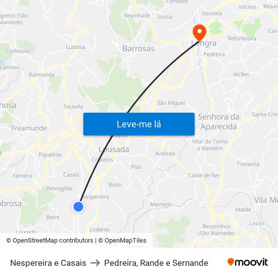Nespereira e Casais to Pedreira, Rande e Sernande map