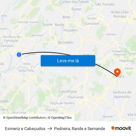 Esmeriz e Cabeçudos to Pedreira, Rande e Sernande map
