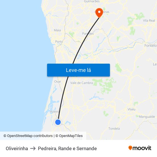 Oliveirinha to Pedreira, Rande e Sernande map