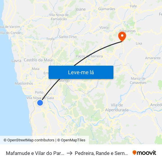 Mafamude e Vilar do Paraíso to Pedreira, Rande e Sernande map