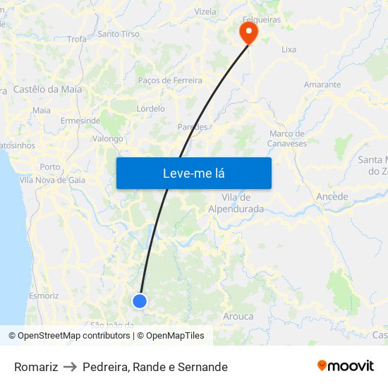 Romariz to Pedreira, Rande e Sernande map