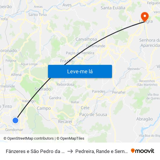 Fânzeres e São Pedro da Cova to Pedreira, Rande e Sernande map