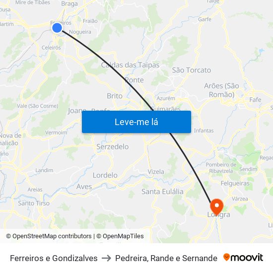 Ferreiros e Gondizalves to Pedreira, Rande e Sernande map