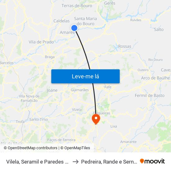 Vilela, Seramil e Paredes Secas to Pedreira, Rande e Sernande map