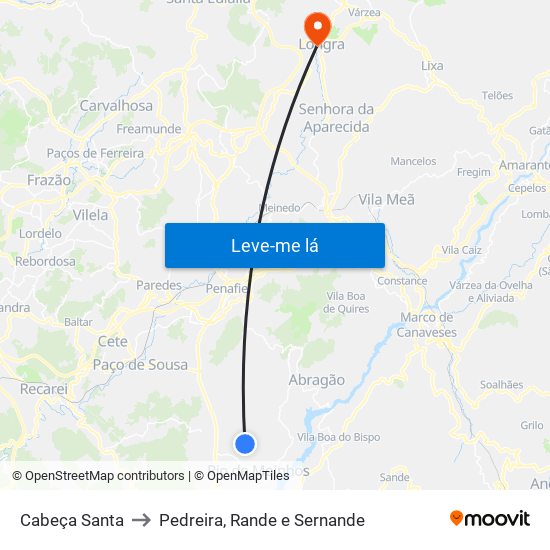 Cabeça Santa to Pedreira, Rande e Sernande map