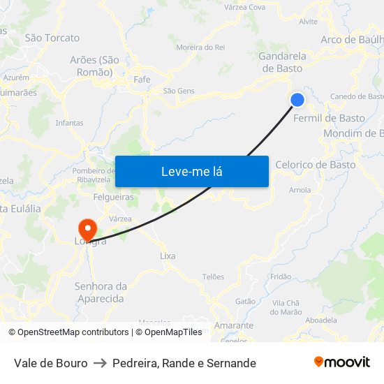 Vale de Bouro to Pedreira, Rande e Sernande map