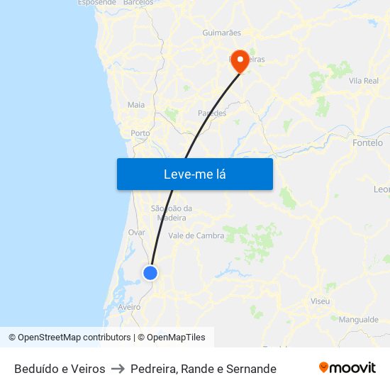 Beduído e Veiros to Pedreira, Rande e Sernande map