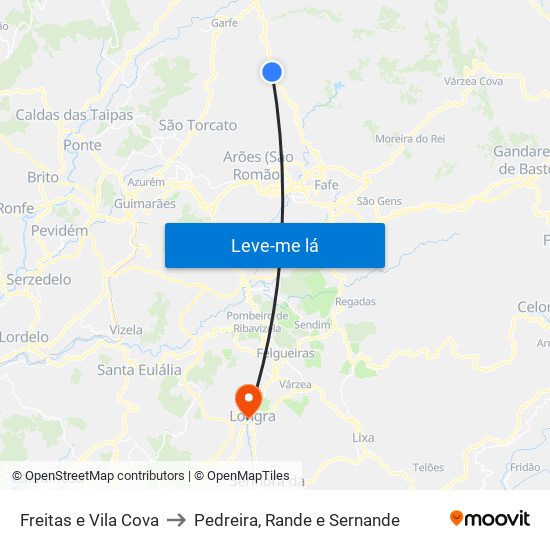 Freitas e Vila Cova to Pedreira, Rande e Sernande map