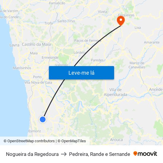 Nogueira da Regedoura to Pedreira, Rande e Sernande map