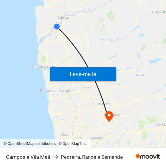 Campos e Vila Meã to Pedreira, Rande e Sernande map