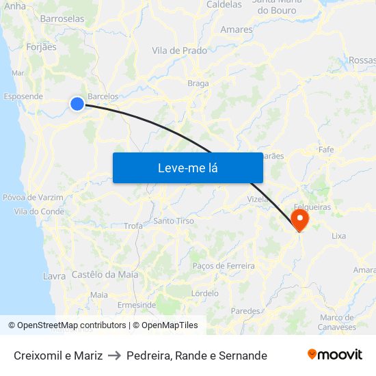 Creixomil e Mariz to Pedreira, Rande e Sernande map