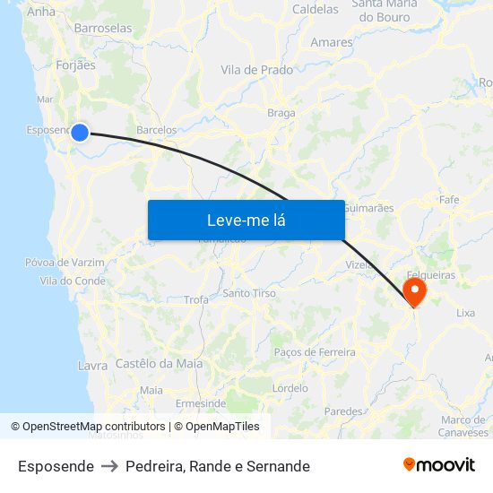 Esposende to Pedreira, Rande e Sernande map