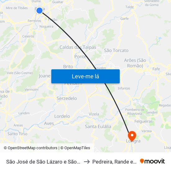 São José de São Lázaro e São João do Souto to Pedreira, Rande e Sernande map
