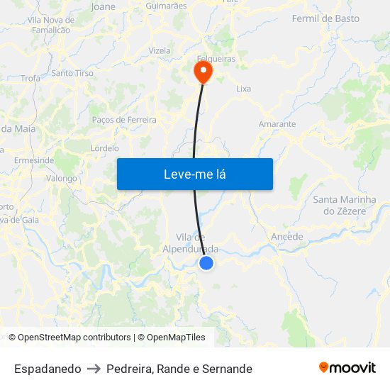 Espadanedo to Pedreira, Rande e Sernande map