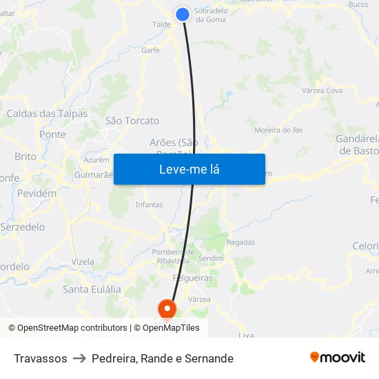 Travassos to Pedreira, Rande e Sernande map