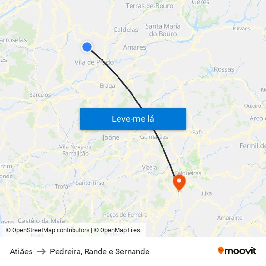 Atiães to Pedreira, Rande e Sernande map