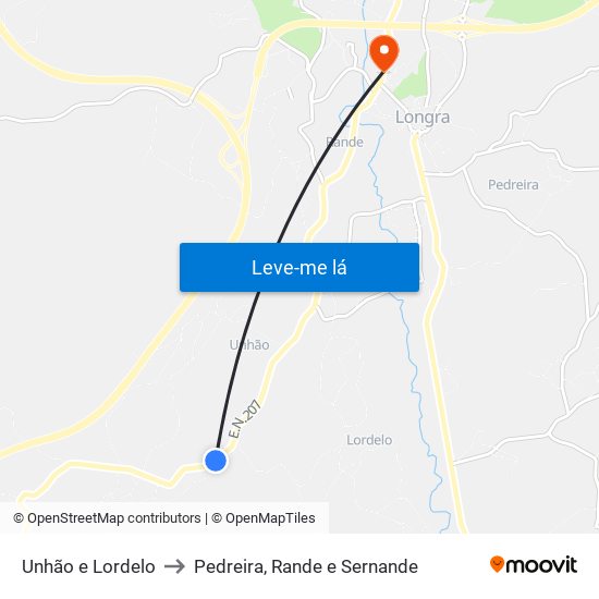 Unhão e Lordelo to Pedreira, Rande e Sernande map