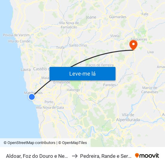 Aldoar, Foz do Douro e Nevogilde to Pedreira, Rande e Sernande map