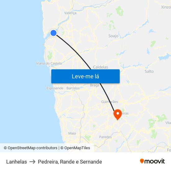 Lanhelas to Pedreira, Rande e Sernande map