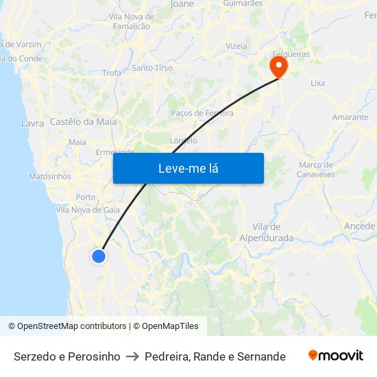 Serzedo e Perosinho to Pedreira, Rande e Sernande map
