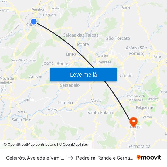 Celeirós, Aveleda e Vimieiro to Pedreira, Rande e Sernande map