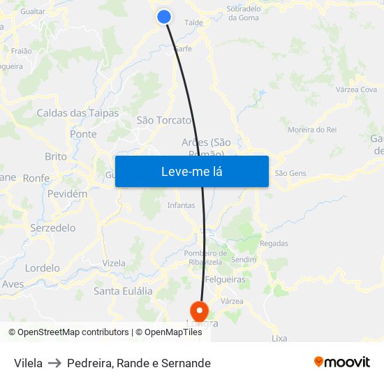 Vilela to Pedreira, Rande e Sernande map