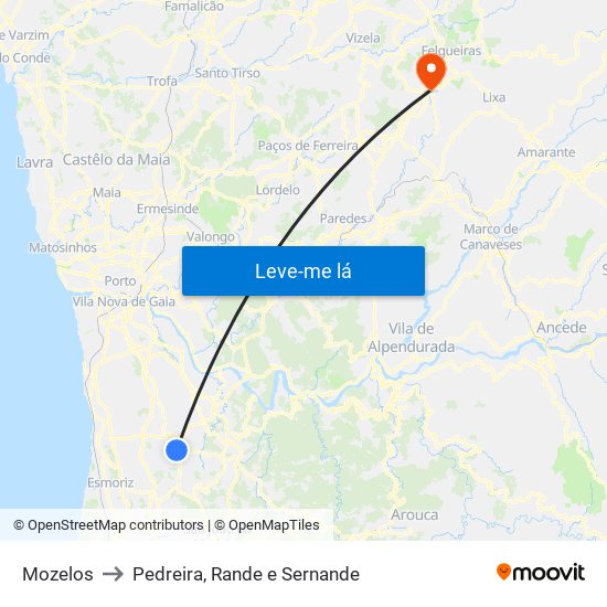 Mozelos to Pedreira, Rande e Sernande map