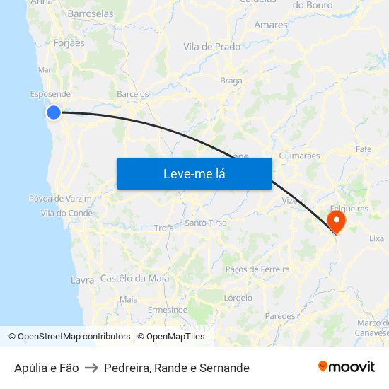 Apúlia e Fão to Pedreira, Rande e Sernande map