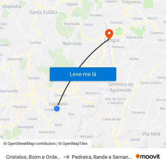 Cristelos, Boim e Ordem to Pedreira, Rande e Sernande map