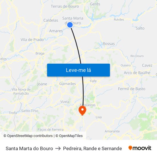 Santa Marta do Bouro to Pedreira, Rande e Sernande map