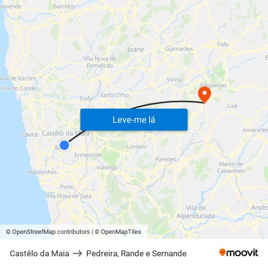 Castêlo da Maia to Pedreira, Rande e Sernande map