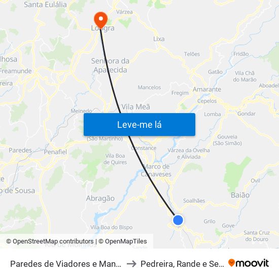 Paredes de Viadores e Manhuncelos to Pedreira, Rande e Sernande map