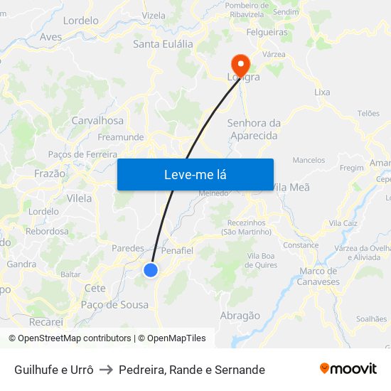 Guilhufe e Urrô to Pedreira, Rande e Sernande map