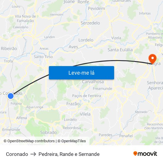 Coronado to Pedreira, Rande e Sernande map