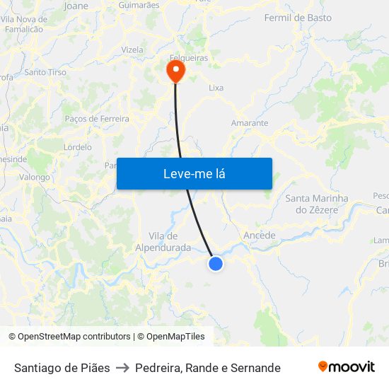 Santiago de Piães to Pedreira, Rande e Sernande map