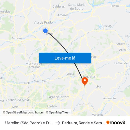Merelim (São Pedro) e Frossos to Pedreira, Rande e Sernande map