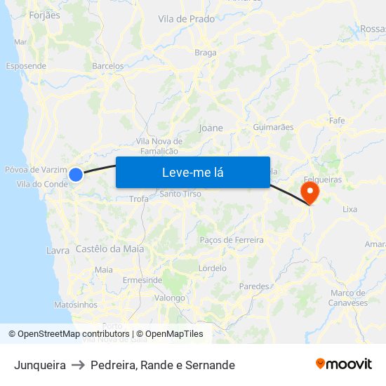 Junqueira to Pedreira, Rande e Sernande map