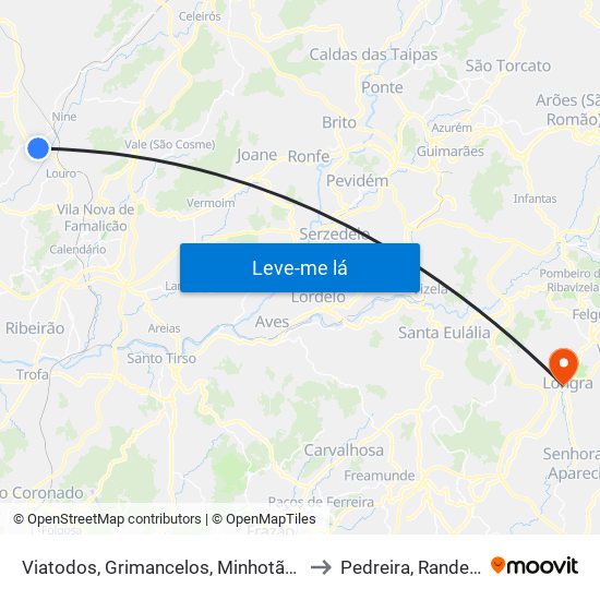 Viatodos, Grimancelos, Minhotães e Monte de Fralães to Pedreira, Rande e Sernande map