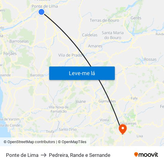 Ponte de Lima to Pedreira, Rande e Sernande map