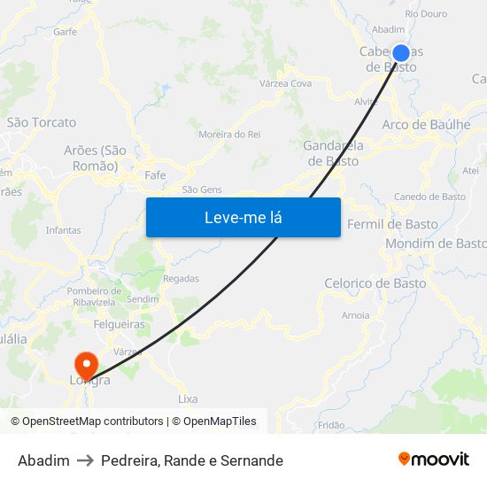 Abadim to Pedreira, Rande e Sernande map