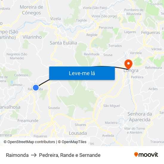 Raimonda to Pedreira, Rande e Sernande map