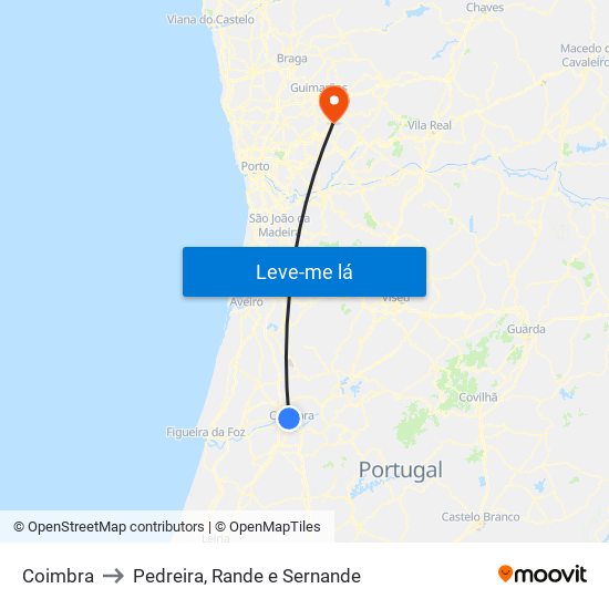 Coimbra to Pedreira, Rande e Sernande map