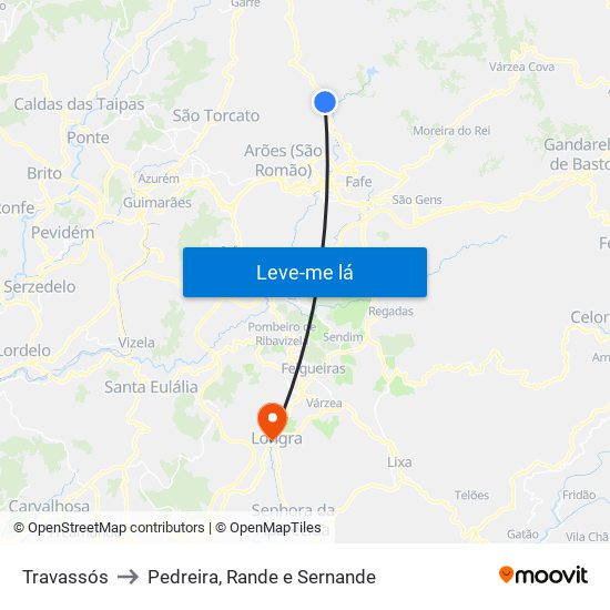 Travassós to Pedreira, Rande e Sernande map