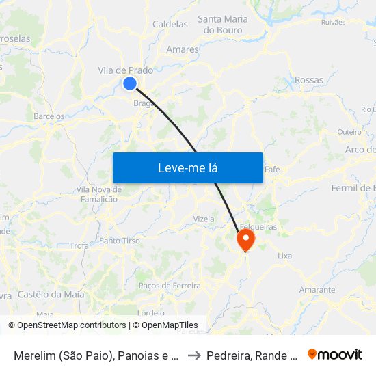 Merelim (São Paio), Panoias e Parada de Tibães to Pedreira, Rande e Sernande map