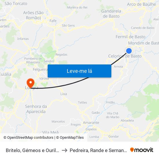 Britelo, Gémeos e Ourilhe to Pedreira, Rande e Sernande map