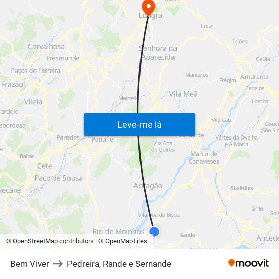 Bem Viver to Pedreira, Rande e Sernande map